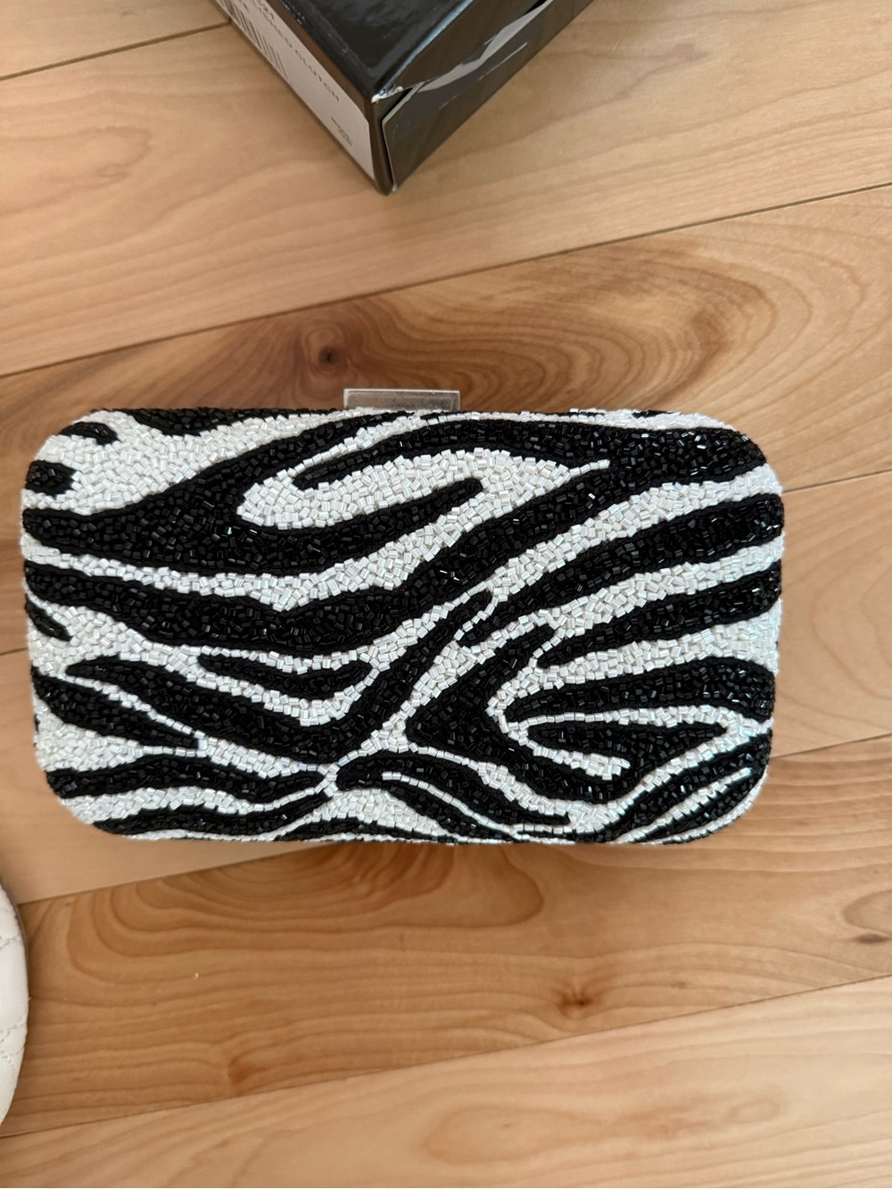Alice + Olivia Black and White Beaded Zebra Clutch